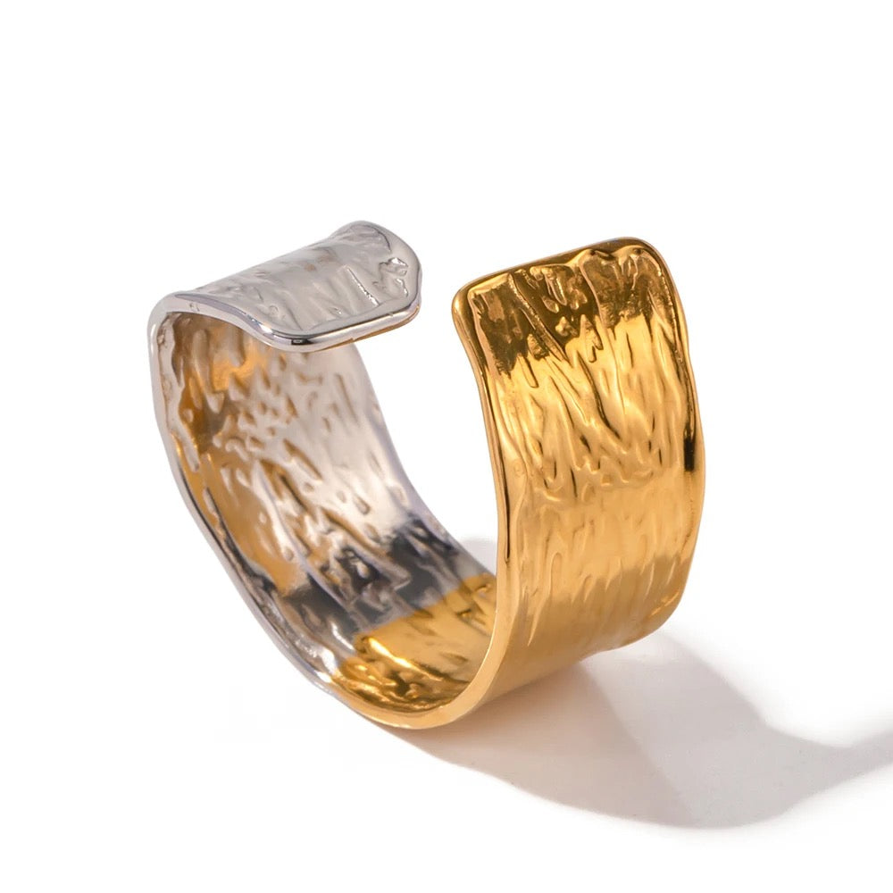 Cross Band Silver Gold Ring
