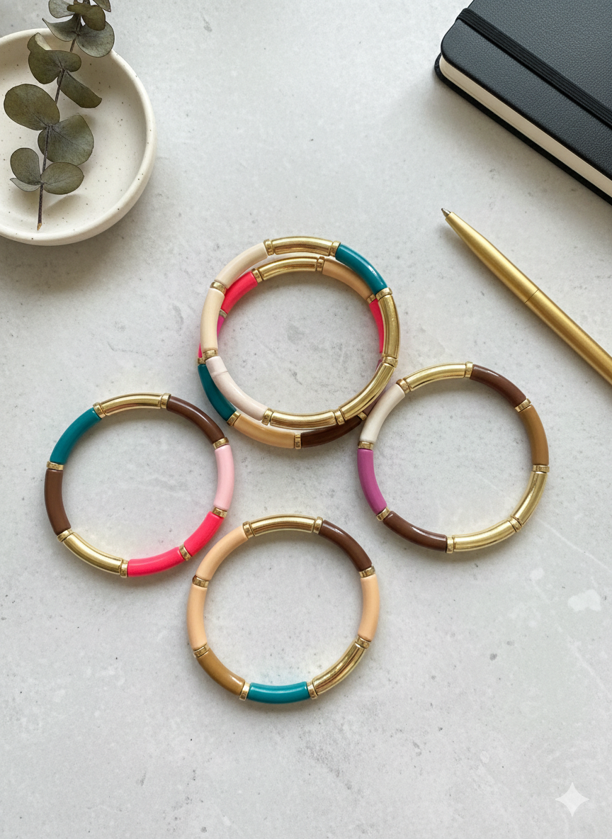 Golden Round Colorful Stretchy Bracelets-4 Colors