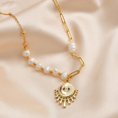 Evil Eye Fresh Water Pearl Necklace