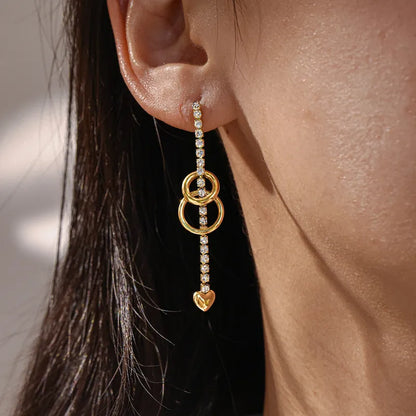 Heart Drop Diamond SS Earrings-Gold