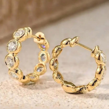 Dot Diamond Hoop Earrings-Gold