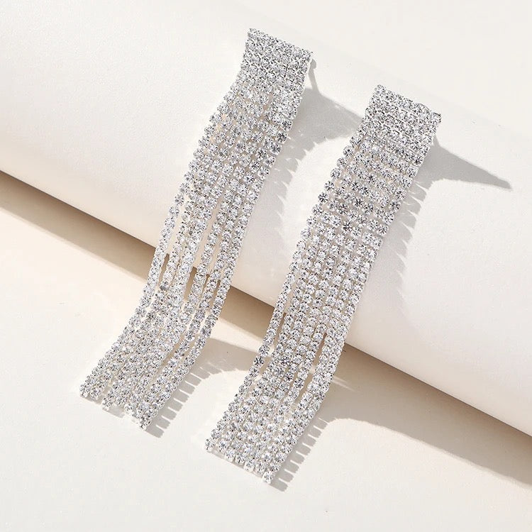 Studded Long Danglers-Silver & Gold