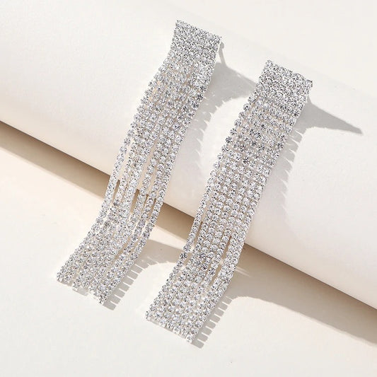 Studded Long Danglers-Silver & Gold
