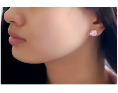 Halo Solitaire Stud Earrings- Silver