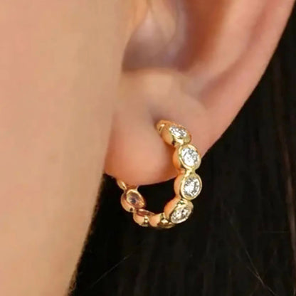 Dot Diamond Hoop Earrings-Gold