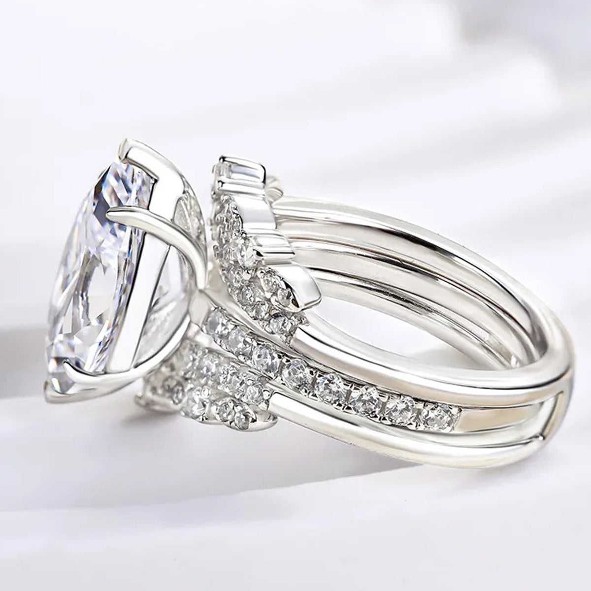 Marquise Cut Double Band-Silver