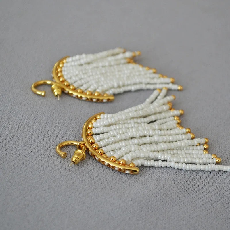 White Sequin Danglers