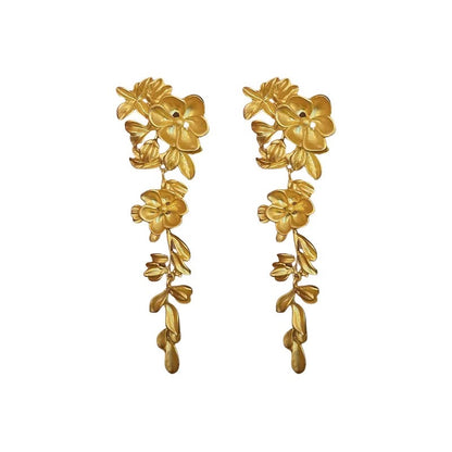 Floral Creeper Danglers- Matte Gold