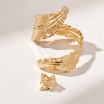 Wrapping Leaf Bracelet + Ring -Gold Set