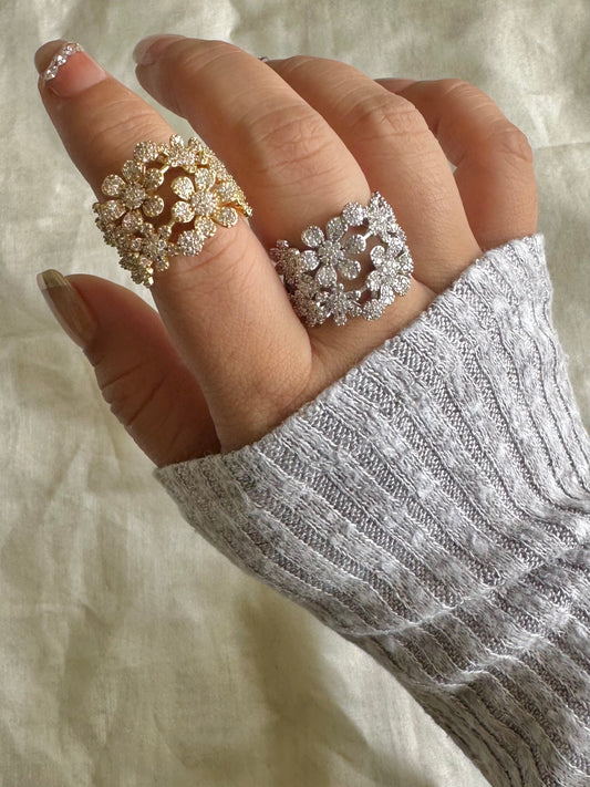 Studded 3D Flower Statement Ring