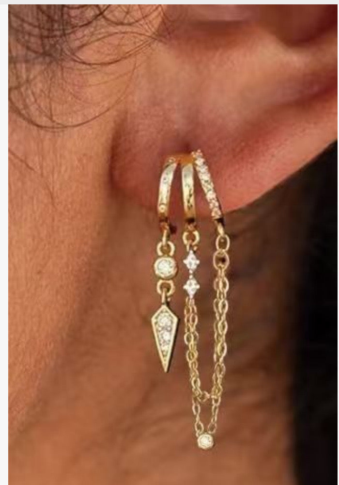 Triple Spike Drop Earrings-Gold