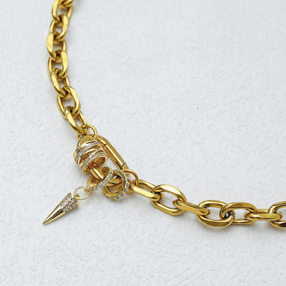 Carabiner Spike Necklace-Gold
