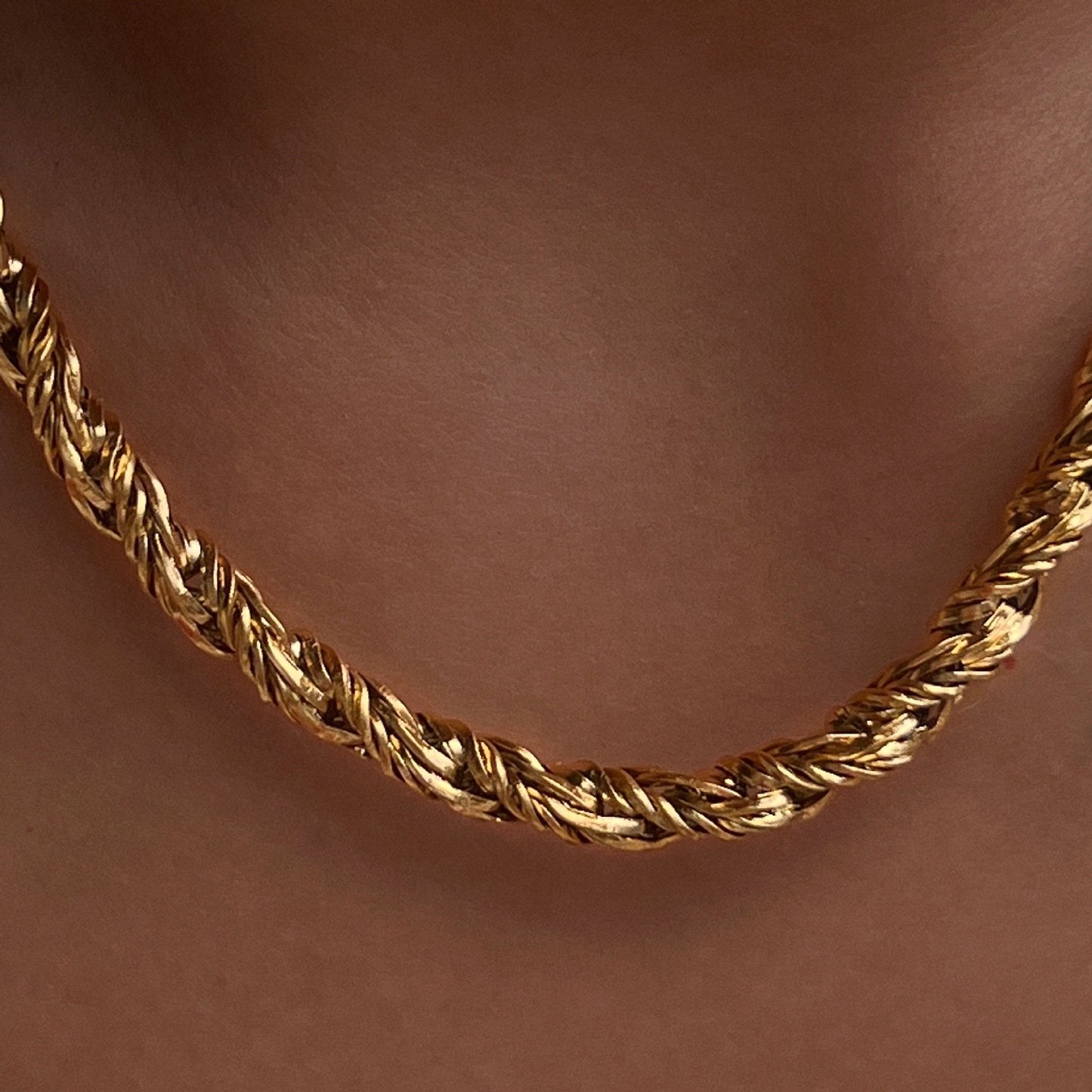Thick Twisted Rope Necklace-Gold