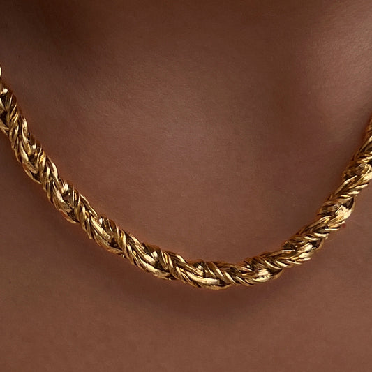 Thick Twisted Rope Necklace-Gold