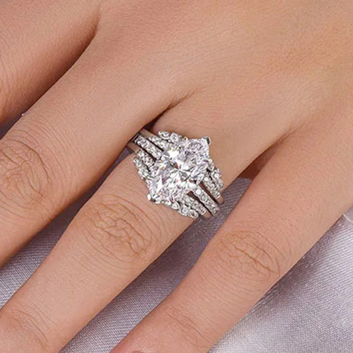 Marquise Cut Double Band-Silver