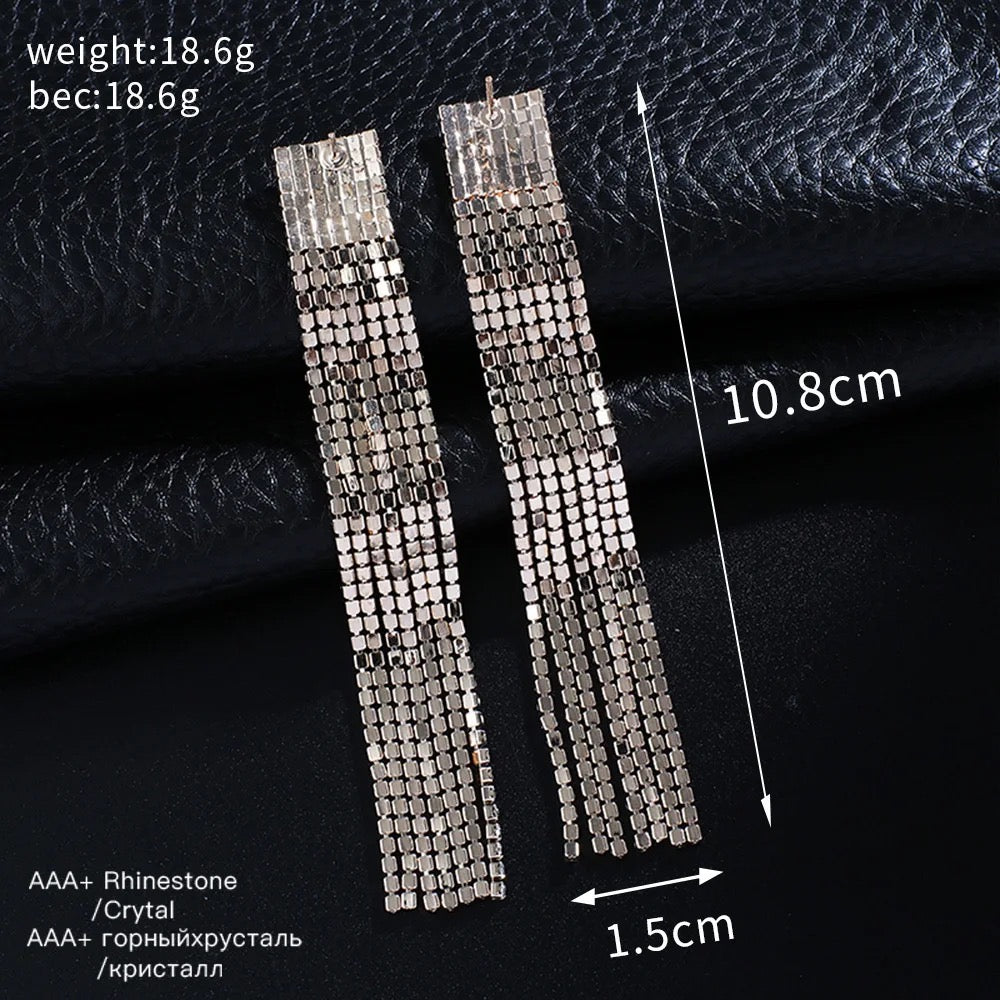 Studded Long Danglers-Silver & Gold