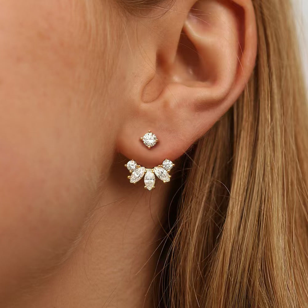 Celestial Ear Jacket F&B Stud Earrings-Gold