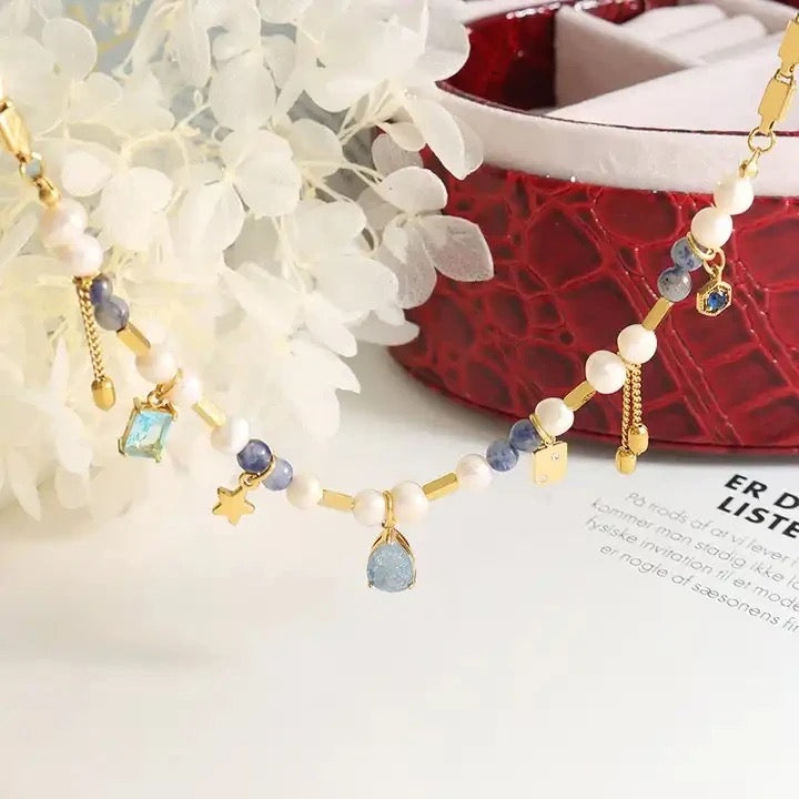 Stone Fresh Water Pearl Executive Necklace-Blue