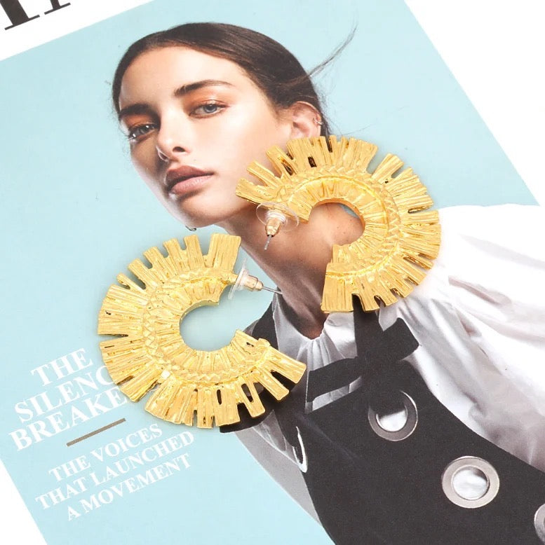Flat Feather Large Hoops