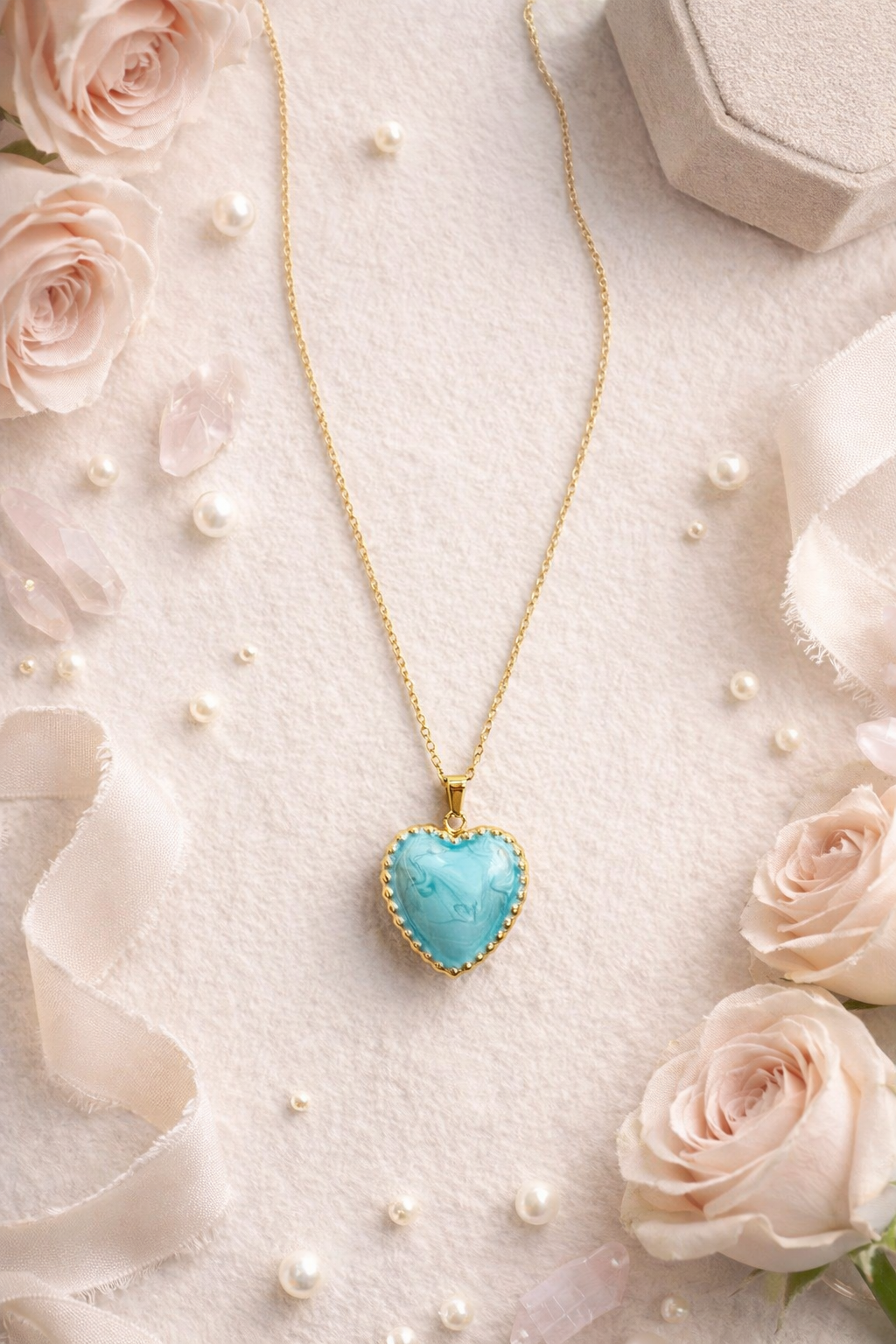 Blue Chunky Heart Necklace