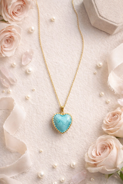 Blue Chunky Heart Necklace