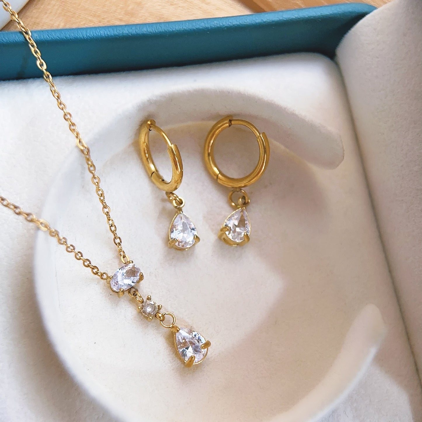 Small Drop Hoop Earrings-Gold