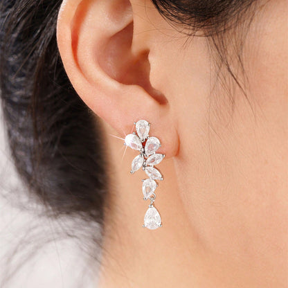 Glam Cascading Teardrop Earrings-Silver