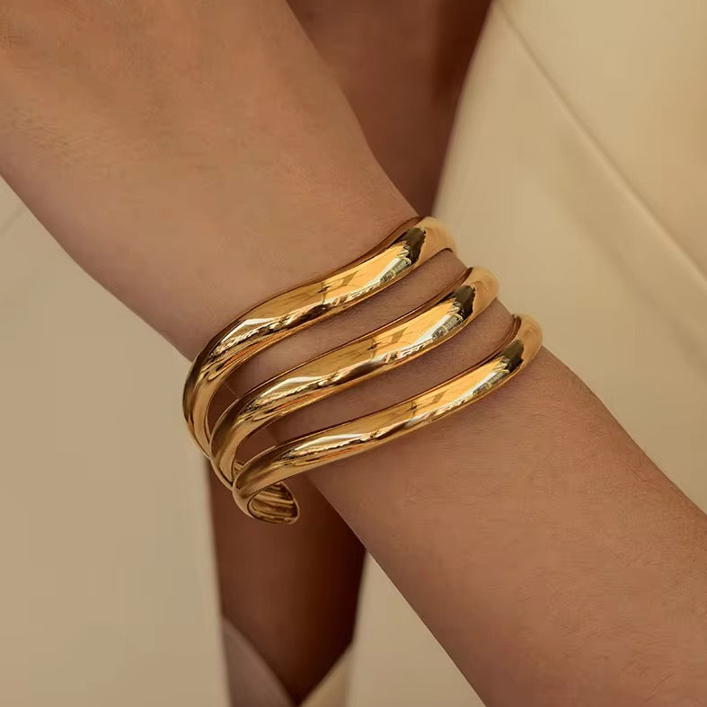 Solid SS Double Wave kada Bracelet