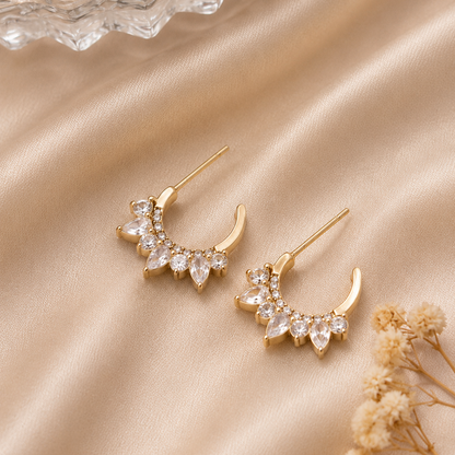 Crescent Crown Half Hoop Earrings-Gold
