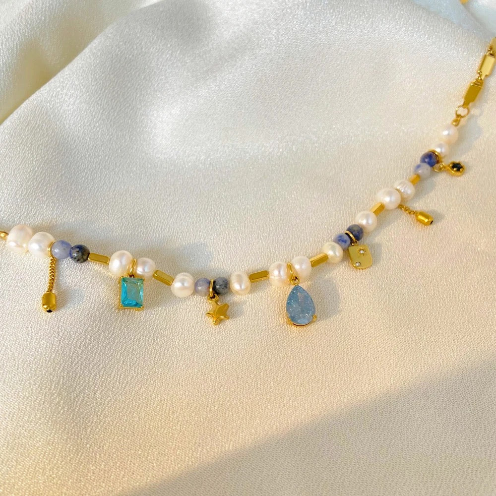 Stone Fresh Water Pearl Executive Necklace-Blue