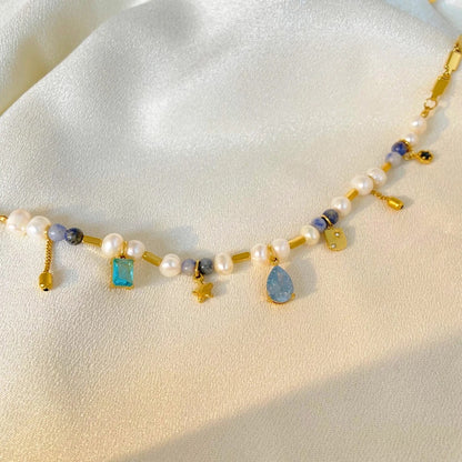 Stone Fresh Water Pearl Executive Necklace-Blue
