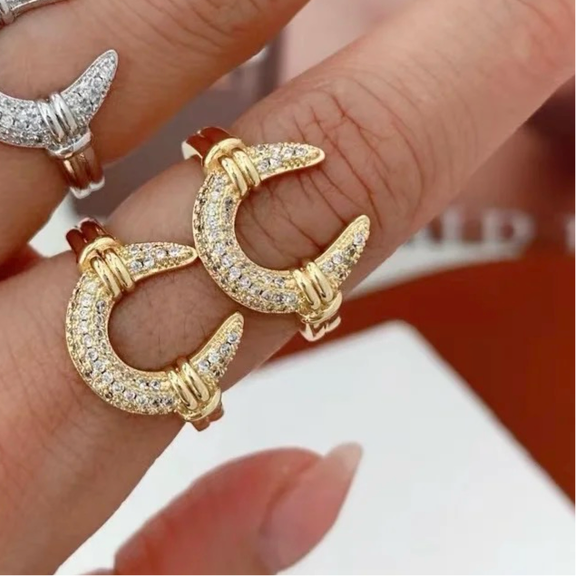 Studded Moon Halo Gold Ring