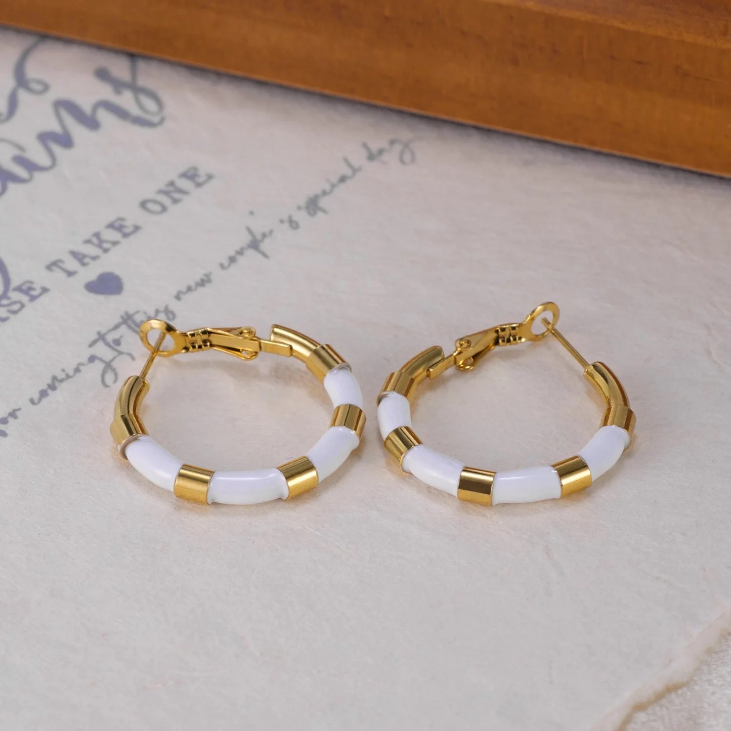 White Enamel Striped Hoops