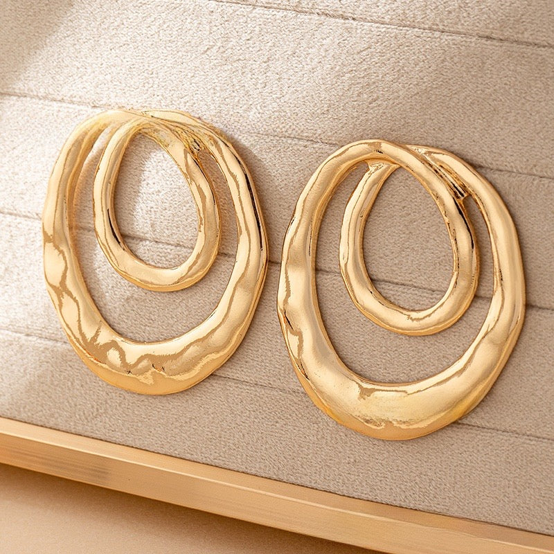 Sculpted Double Loop XLEarrings-Gold