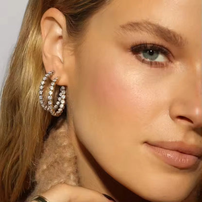 Eternity Studded Medium Gold Hoops