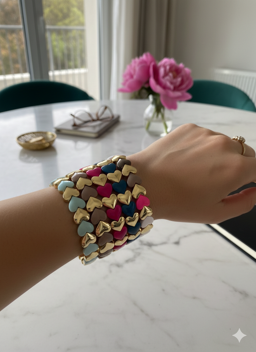 Golden Heart Colorful Stretchy Bracelets-4 Colors