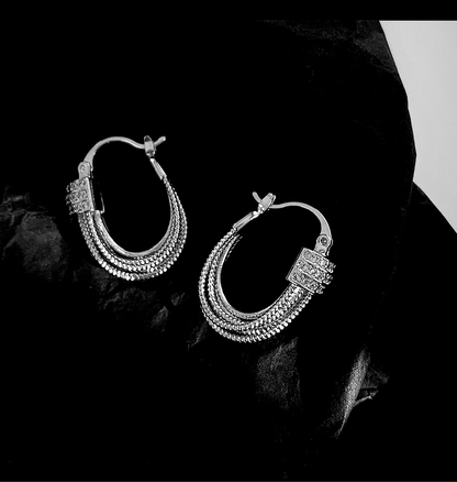 Elegant Silver Studded Hoop Earrings