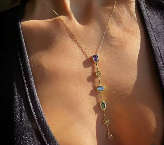 Verticle Gemstone Drop Necklace- 2 Styles