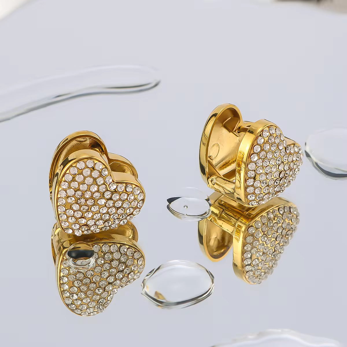 Studded Heart Clip On Earrings-Gold
