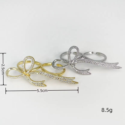 2 Finger Studded Bow Ring-Gold