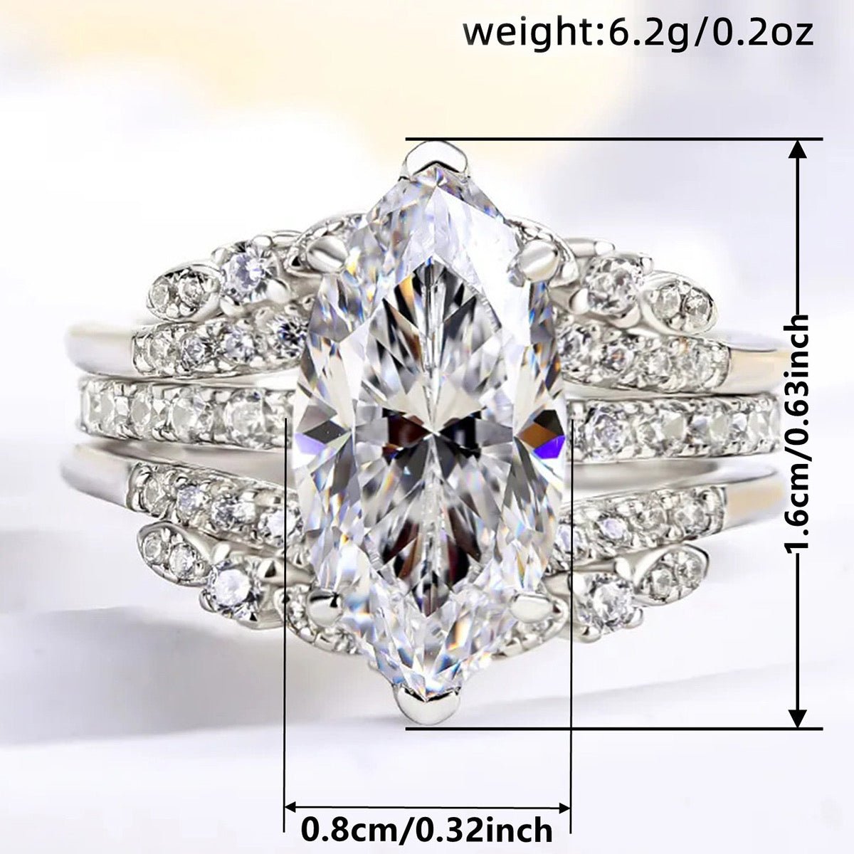 Marquise Cut Double Band-Silver