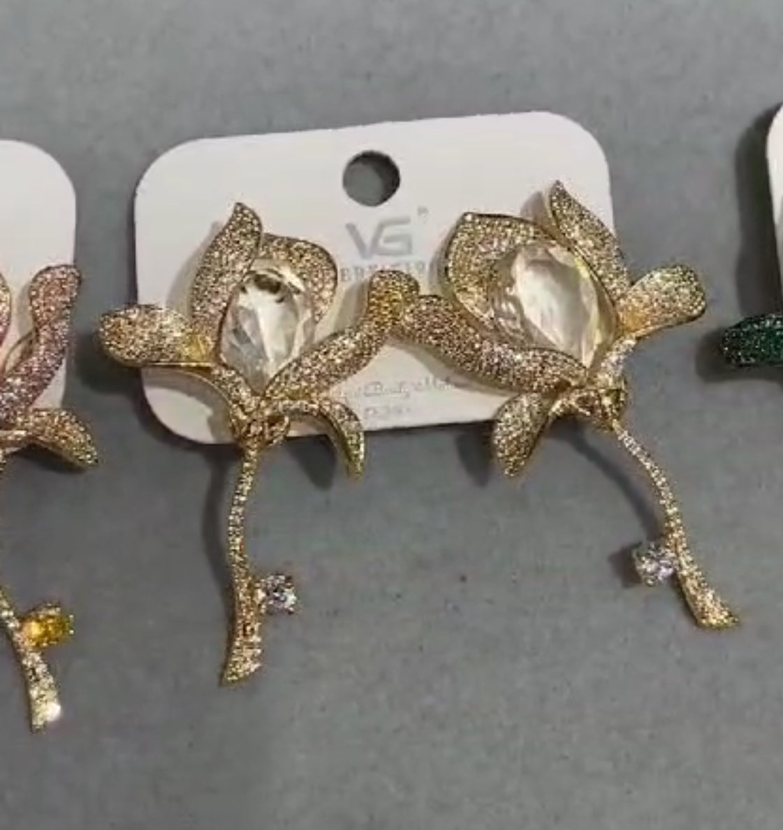 Ultimate Diamond Flower Stem Earrings-Gold