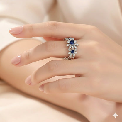 Blue Floral Ring-Silver