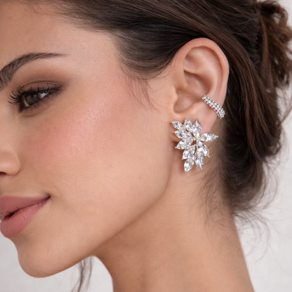 Leaf Zircon Studs-Gold