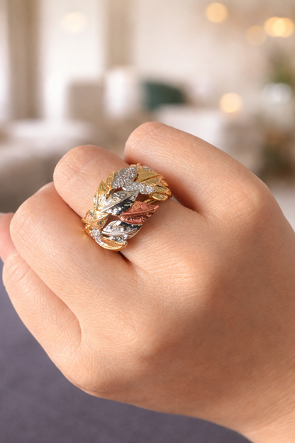Olive Branch Tricolour Statement Ring