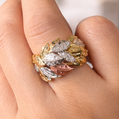 Olive Branch Tricolour Statement Ring