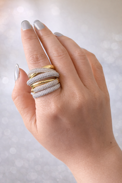 Premium Inlay Layered 3 Tone Statement Ring