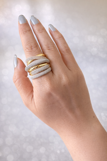 Premium Inlay Layered 3 Tone Statement Ring