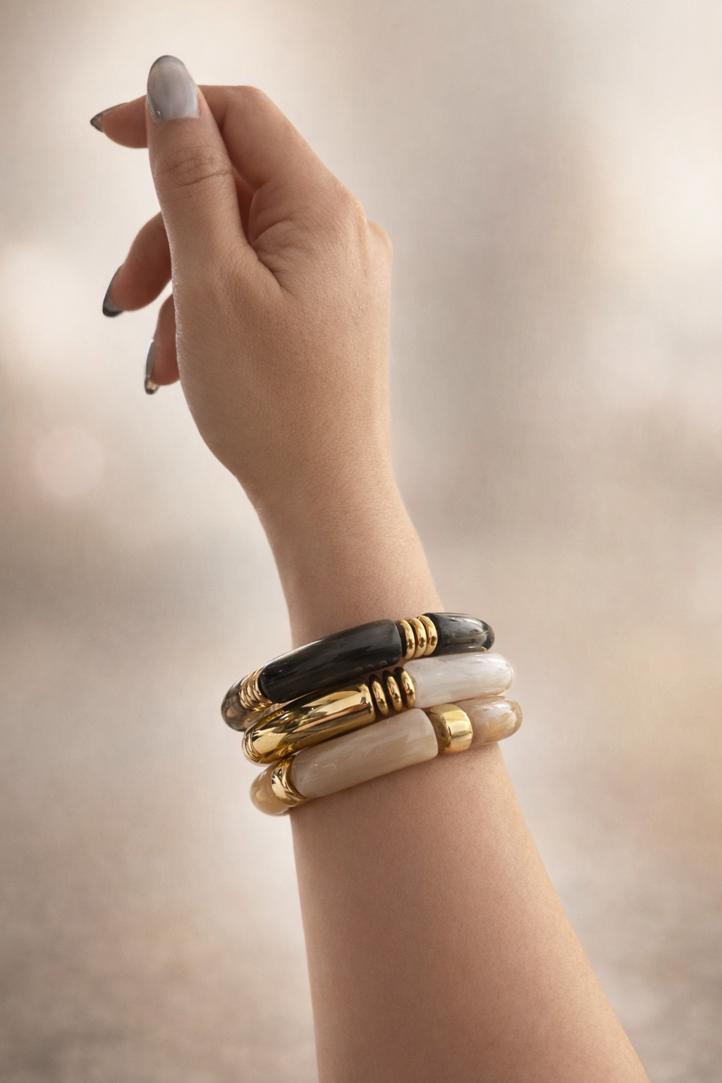 Sand & Pearl Elastic Bangles-3 Options