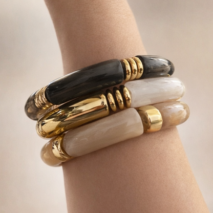Sand & Pearl Elastic Bangles-3 Options